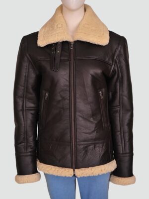 Women’s Shearling Aviator Bomber Brown Leather Jacket