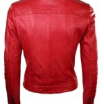Women’s Sheepskin Leather Biker Jacket Red Back
