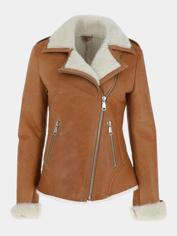 Women's Tan Brown Fur Shearling Leather Jacket