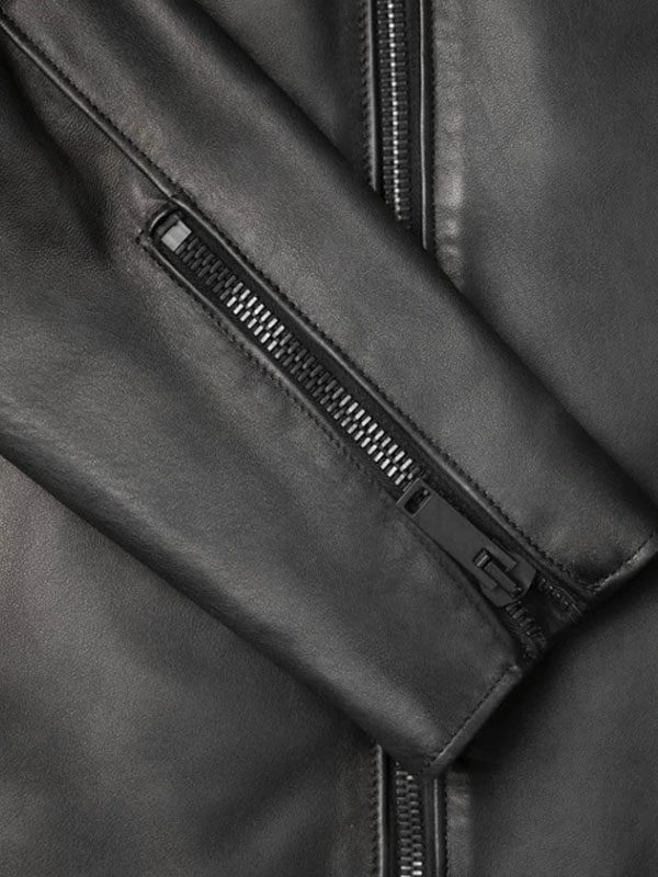 Black Motorcycle Leather Jacket For Men's