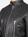 Black Padded Biker Leather Jacket For Men's