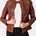 Brown Motorcycle Leather Jacket For Women's