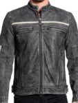 Distressed Men Biker Vintage Cafe Racer Leather Jacket