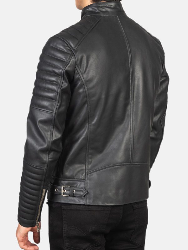 Men's Black Padded Biker Leather Jacket