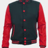 Red And Black Varsity Bomber Jacket For Men's