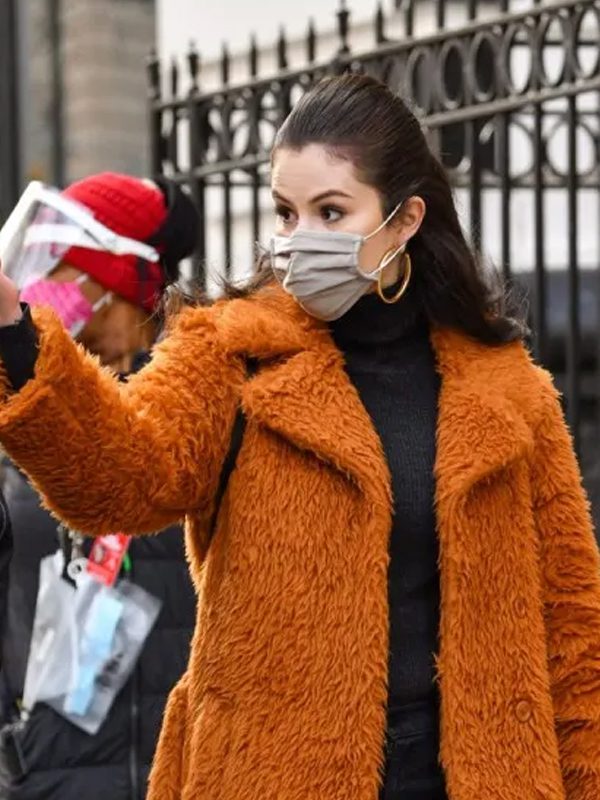 TV Series Only Murders In The Building Selena Gomez Mustard Long Fur Coat