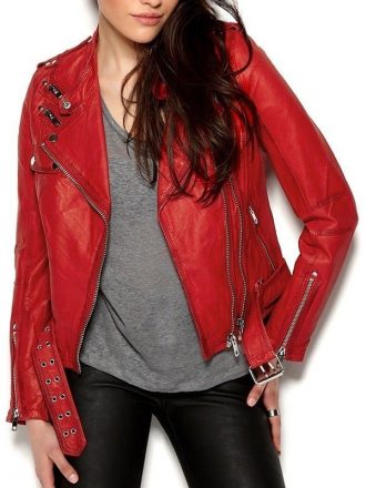 Womens Cafe Racer Leather Motorcycle Jacket Red 1