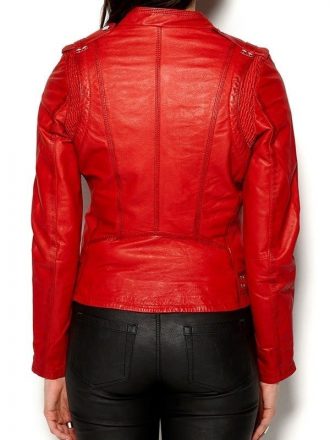 Womens Cafe Racer Leather Motorcycle Jacket Red Back