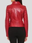 Womens Red Leather Biker Jacket Back
