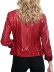 Womens Slim Fit Fashion Leather Jacket Red Back