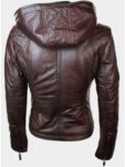 Women's Chocolate Brown Hooded Leather Jacket
