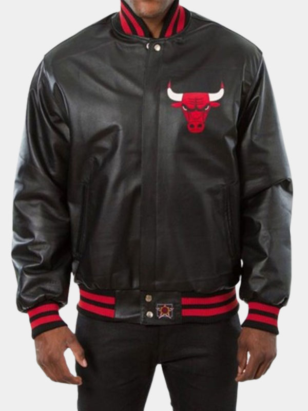 Black Chicago Bulls Bomber Leather Jacket