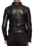 Black Motorcycle Leather Jacket For Women's