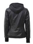 Women's Bomber Hooded Leather Jacket In Black Color