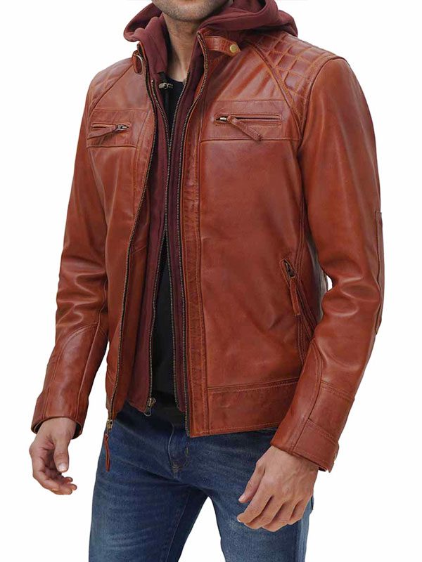 Brown Leather Jacket With Hood