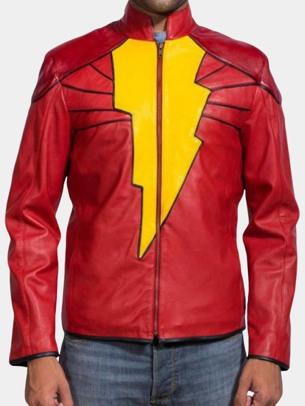 Captain Marvel Shazam Red Real Leather Jacket