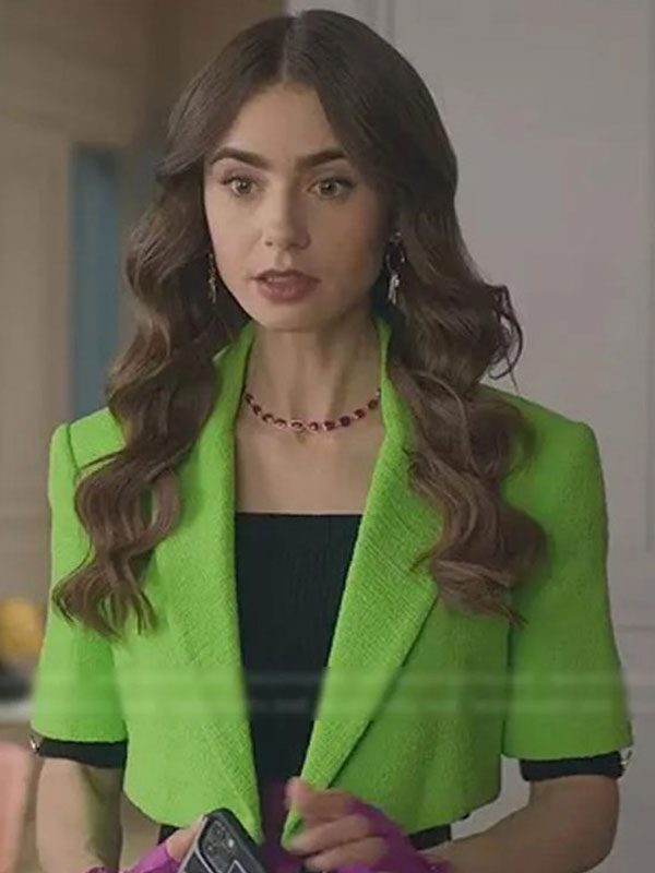 Emily in Paris Lily Collins Cropped Green Blazer