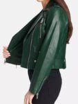 Green Color Biker Leather Jacket For Women's
