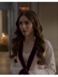 Lily Collins Tv Series Emily in Paris Lily Collins White Wool Cardigan