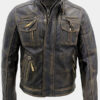 Men Black Vintage Brando Leather Moto Jacket