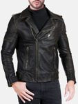 Men Real Leather Black Vintage Biker Jacket