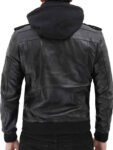 Men's Black Bomber Leather Jacket With Hood