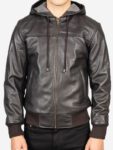 Brown Bomber Leather Jacket With Hood