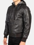 Men's Brown Leather Jacket With Hood