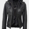 Olivia Black Real Leather Jacket With Hood