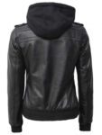 Olivia Women's Black Real Leather Jacket With Hood