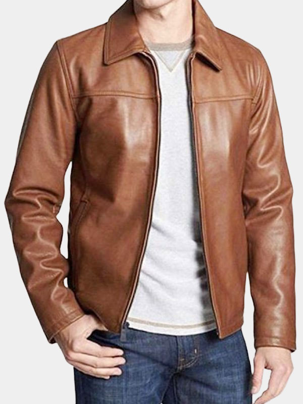 Simple Casual Wear Brown Leather Jacket For Men's