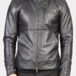 Smooth Black Hooded Leather Jacket For Men's
