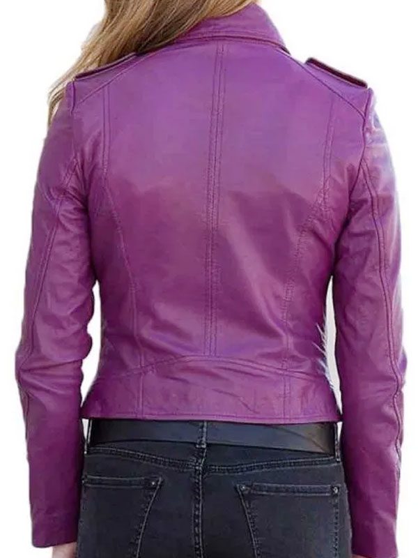 Stylish Purple Color Biker Leather Jacket For Women's