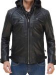 Thomas Black Hooded Leather Jacket