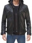 Thomas Black Leather Jacket With Hood