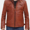 William Men's Brown Leather Jacket With Hood