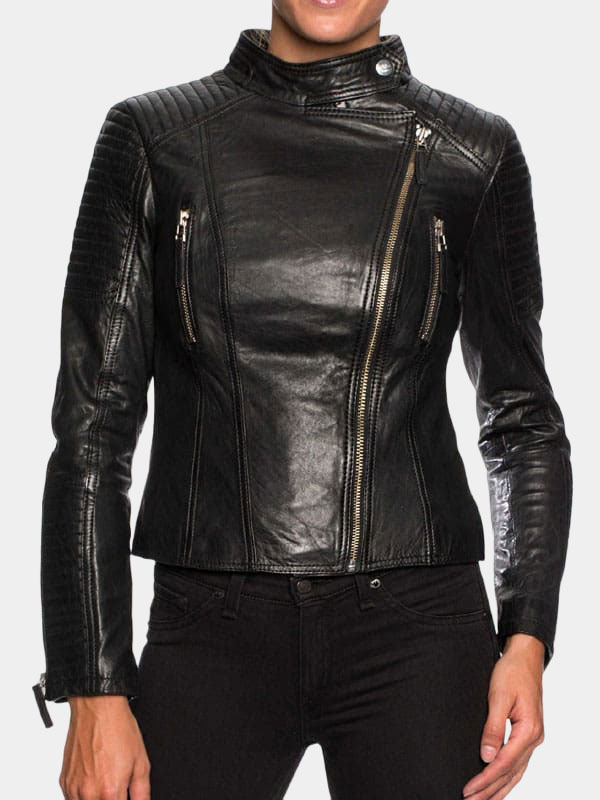 Women's Black Short Body Motorcycle Leather Jacket