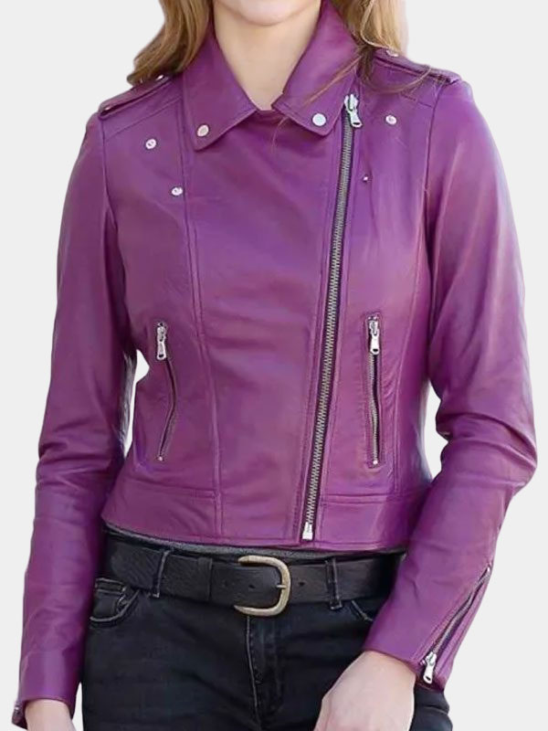 Women's Stylish Purple Color Biker Leather Jacket