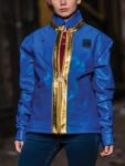 76 Blue And Golden Leather Jacket