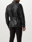 Black Belted Real Leather Fashion Jacket For Men's