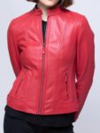 Classic Red Leather Fashion Jacket For Women's