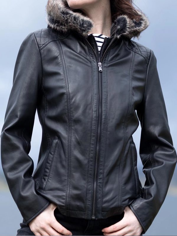 Leather Jacket With Fur Hood