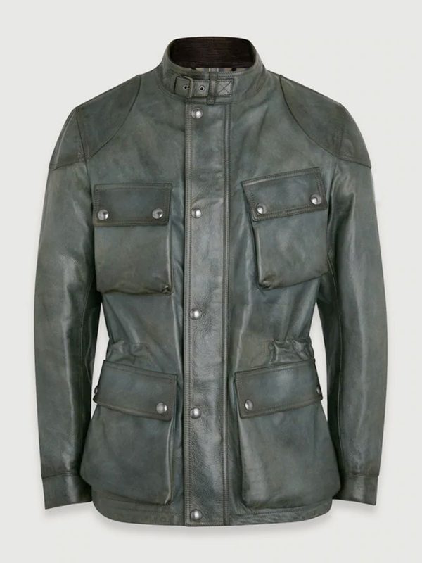 Mens Real Leather Green Fashion Jacket