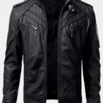Men's Slim-Fit Black Leather Biker Jacket