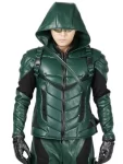 Oliver Queen Arrow Season 5 Green Leather Jacket