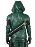 Oliver Queen TV Series Arrow Stephen Amell Green Leather Jacket With Hood