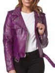 Purple Leather Biker Jacket