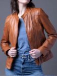 Real Leather Tan Fashion Jacket For Women's