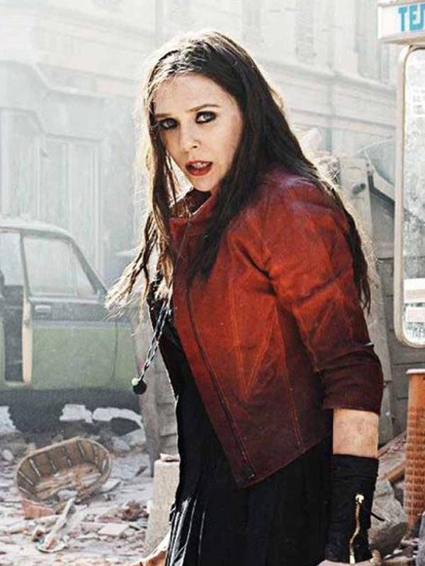 Scarlet Witch Avengers Age Of Ultron Elizabeth Olsen Red Leather Jacket