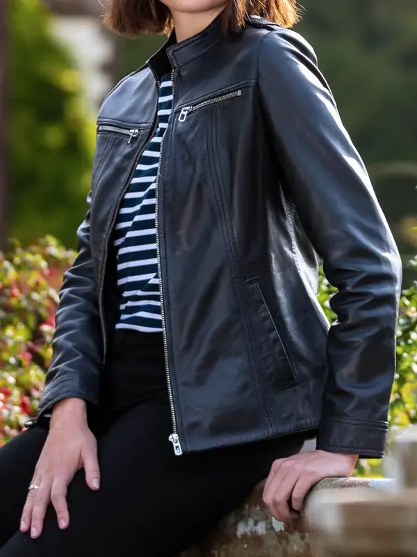 Simple Black Leather Fashion Jacket For Women's